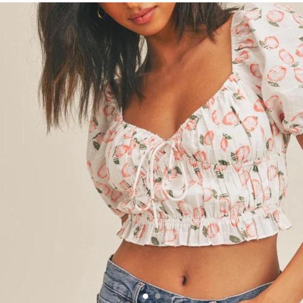 🍑 Peach Print Milkmaid / Peasant Crop Top
